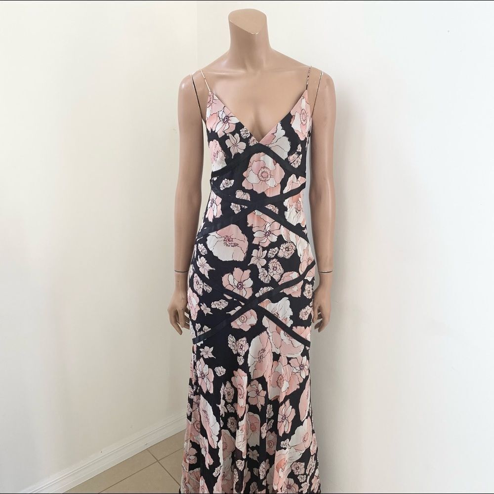 NEW Kay Unger Black pink Floral Silk Maxi Dress 4 - Picture 4 of 13